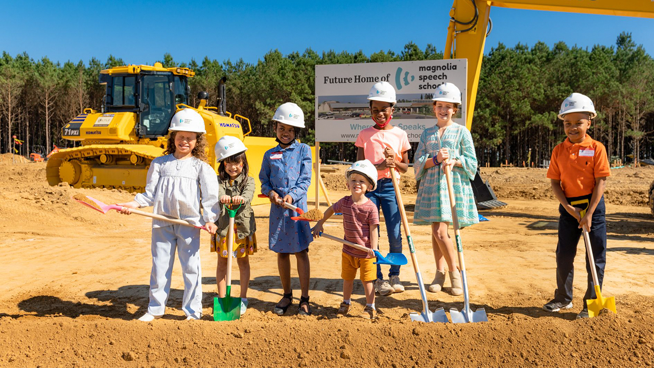 Magnolia Speech School students participate in the new facility's groundbreaking on Oct. 22, 2021. Photo courtesy of Magnolia Speech School.